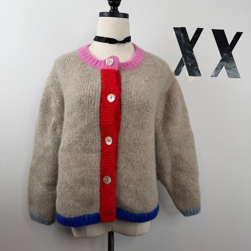 Nikki Chasin Sheba Baby Alpaca Colorblock Chunky Knit Cardigan 2XL